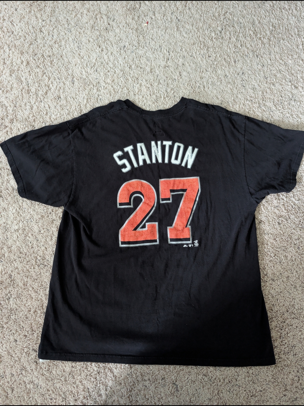 Majestic MLB Miami Marlins Giancarlo Stanton #27 Mens XL Black Tee